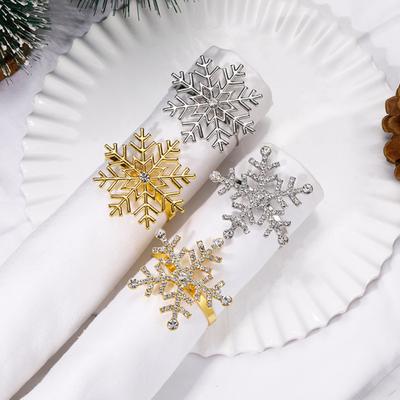 1/2/6Pcs Golden Metal Napkin Ring Faux Pearl Decor Snowflake Design Winter-themed Napkin