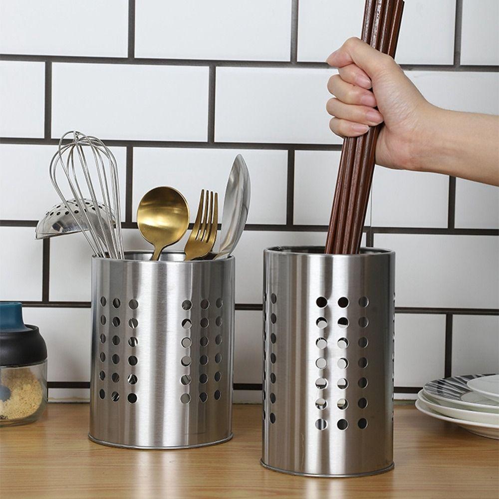Silver Stainless Steel Chopsticks Cage Hollowed Tableware Storage Tube Chopstick Basket  Knives