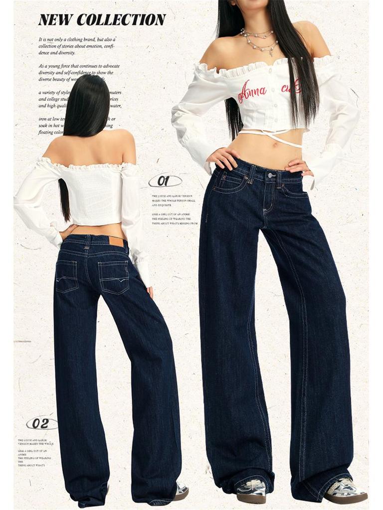 2025 Amerikanische Retro Low-Waist Wide-Leg Jeans für Herbst/Winter