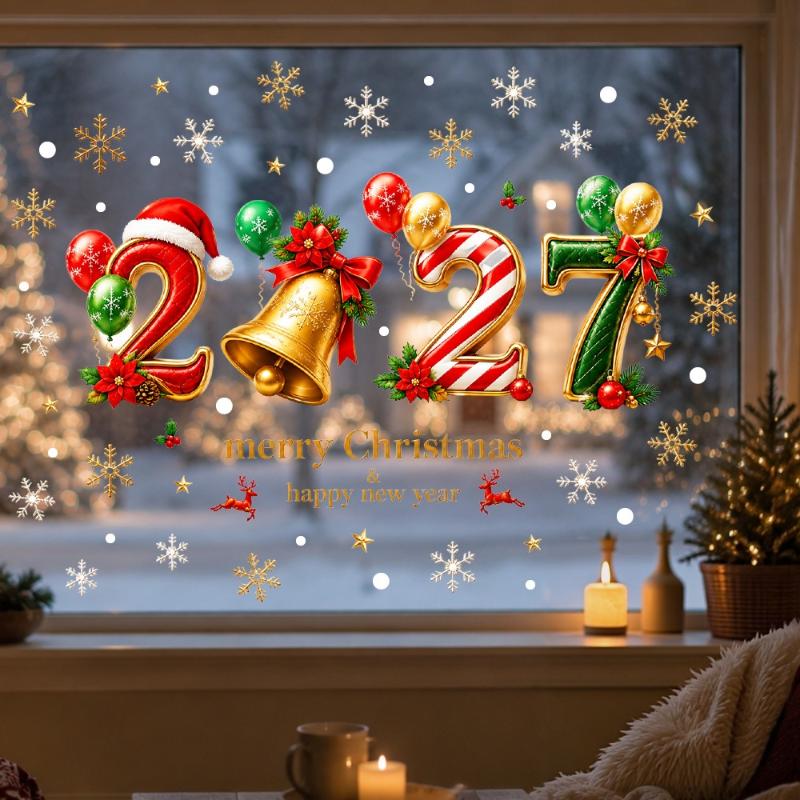 Christmas Static Cling Gingerbread Number Decals 2027 New Year Window Stickers for DIY Holiday Home Party Decorations