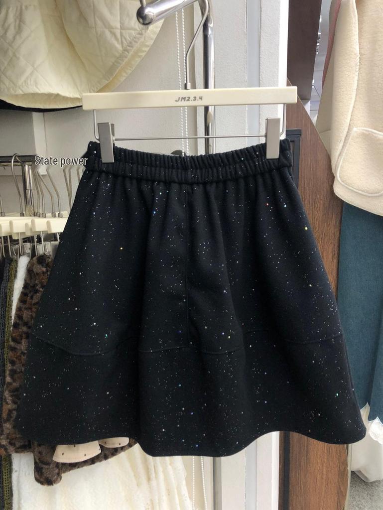 Korean High-End A-Line Wool Skirt: 2025 Autumn/Winter Women's Casual High-Waisted Style