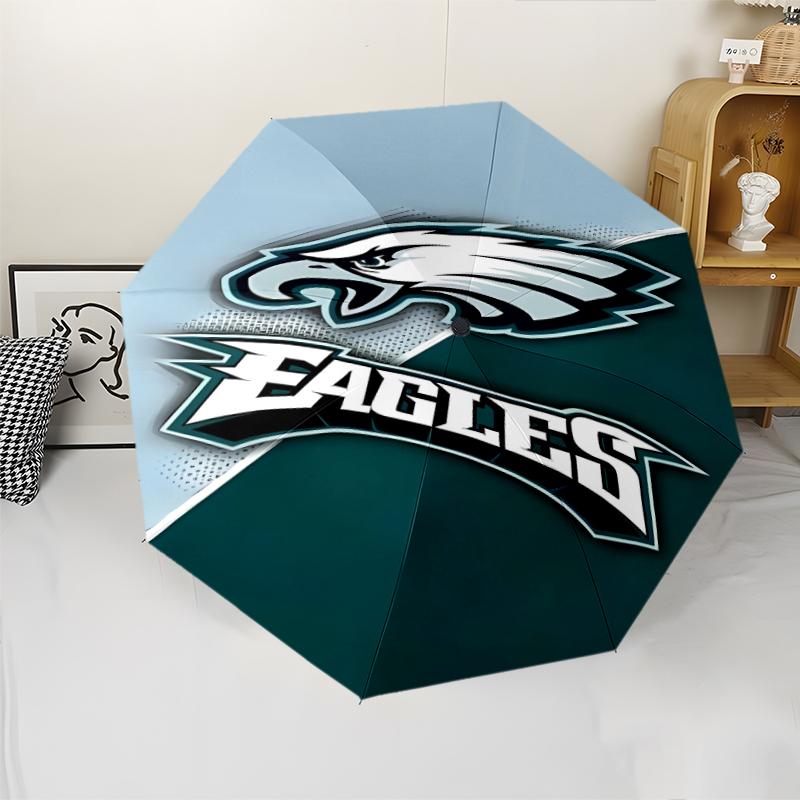 Philadelphia Eagles LOGO Print Automatic Umbrella, 8 Rib Iron Frame, Plastic Handle, Suitable for Outdoor Travel &Daily , Ideal Gift