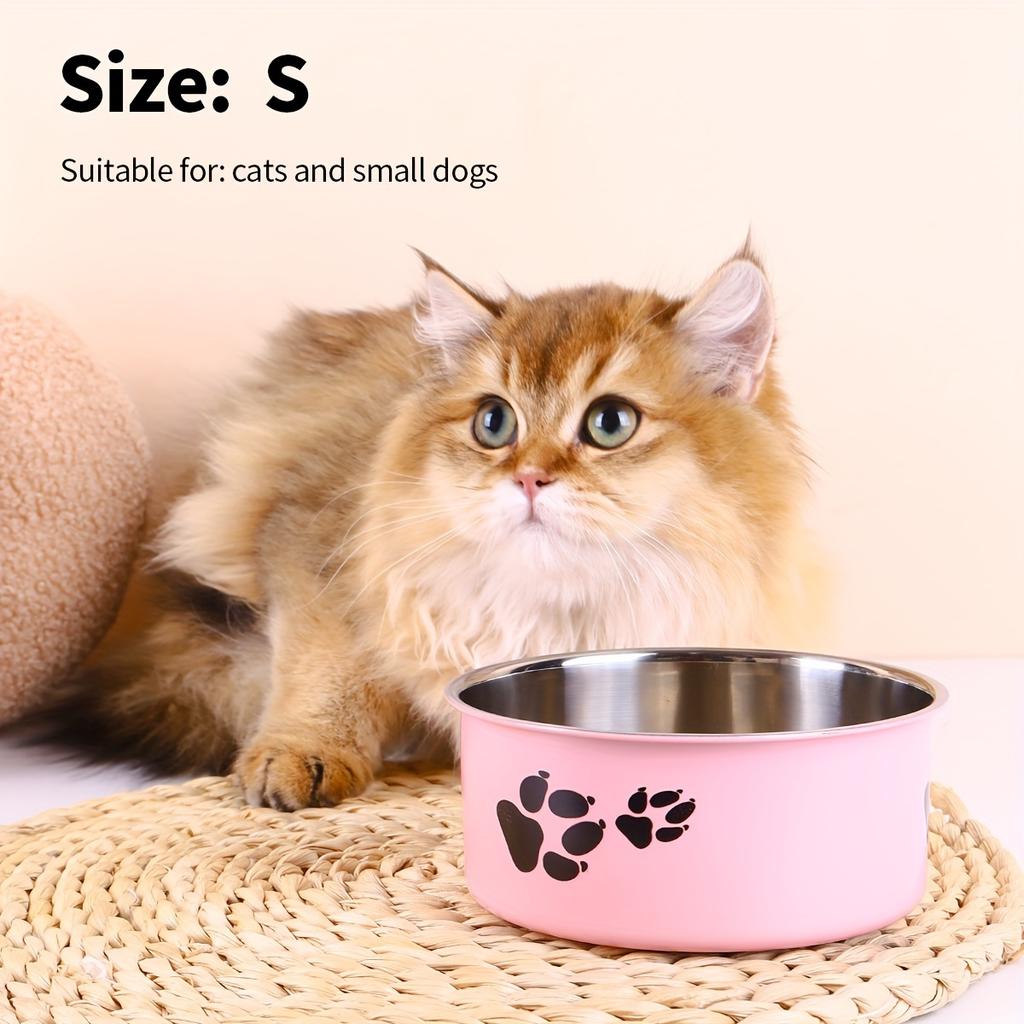 Stainless Steel Dog Bowl Paw Print Dog Feeder Bowl Easy To Clean Non-Slip Dog Water Drinking Basin