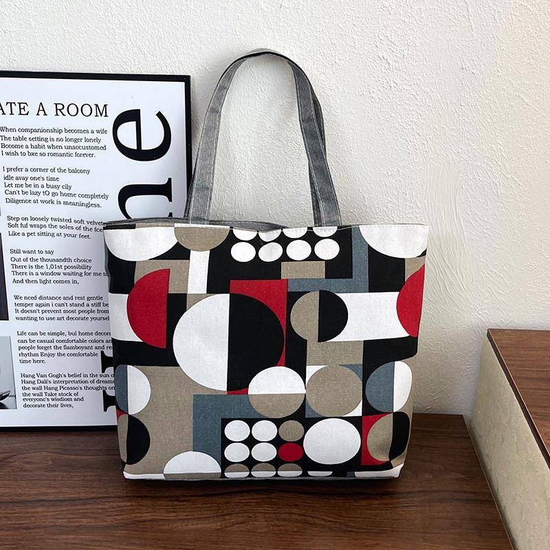 Ethnic Style Canvas Tote Bag With Print Large Capacity For Daily Use