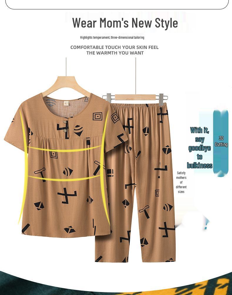 Mom's Bamboo Cotton Plus Size Summer Casual Set – Loose Short-Sleeve Top & Two-Piece Outfit for Middle-Aged and Elderly Women