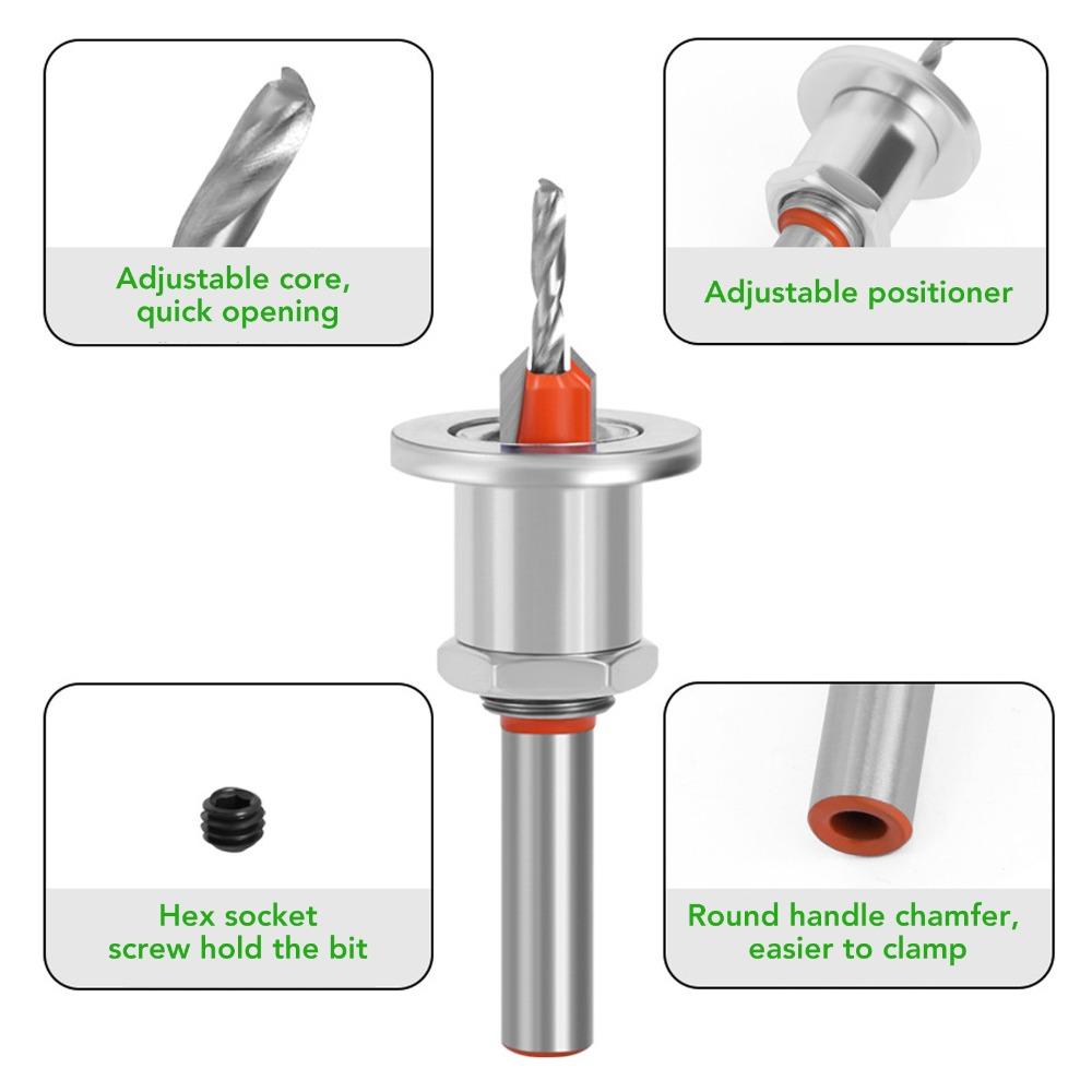 5pcs 8mm Round Shank Adjustable Countersink Bit 2.8-4mm Cone Size Counterbore  Bit  For Metalworking