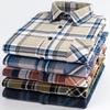 New 100% Cotton Brushed Long Sleeved Shirts for Men Slim Fit Formal Soft Plaid Casual Blouses Business Designer Checked Clothes