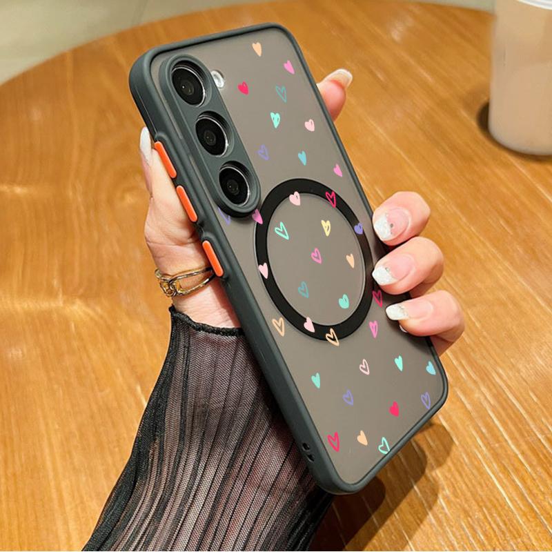 Color Love Hearts Print Magnetic Phone Case For Samsung S24 FE S23 Ultra S22 A56 A36 A15 A55 A35 A14 A54 Matte Clear for MagSafe Shockproof Slim Cover