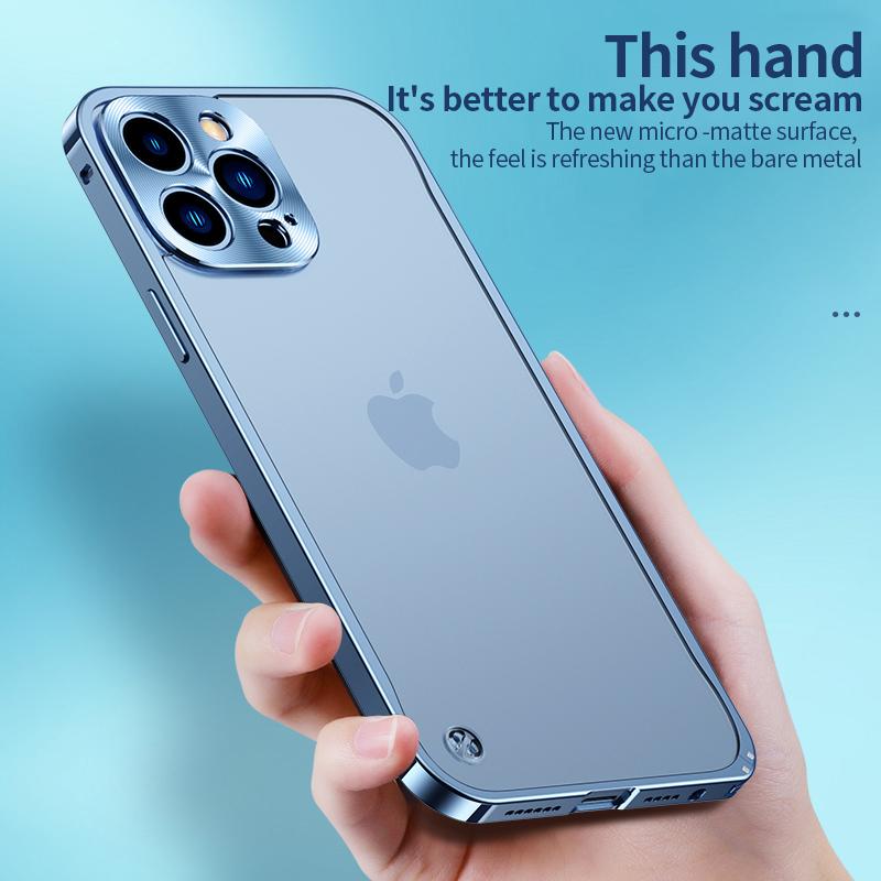 Luxury Metal Frame Lens Protection Cap Aluminum Phone Case For Iphone 13 Pro 14 Pro Max 12 Pro Max 11 Matte Translucent Cover