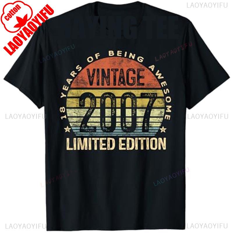 2007 Vintage T-Shirt zum 18. Geburtstag Unisex Retro Grafikdruck Lustiger Slogan Partykleidung für Erwachsene