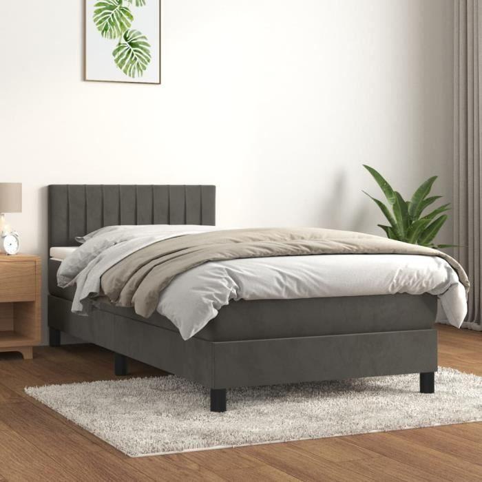 3141390 vidaXL Lit à sommier tapissier et matelas Gris foncé 80x200 cm Velours