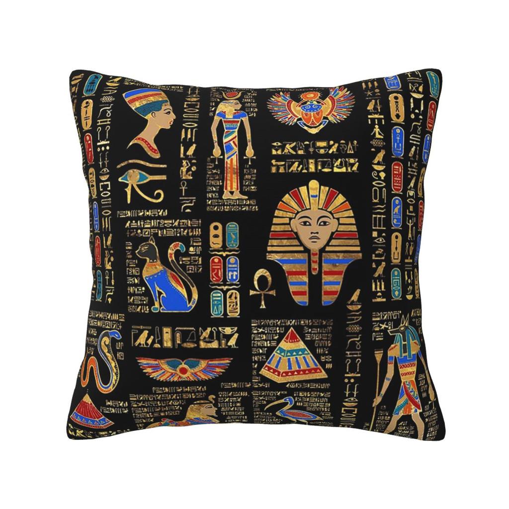 Egyptian Hieroglyphs And Deities Square Pillowcase Pillow Cover Cushion Zip Decorative Comfort Throw Pillow for Home Sofa