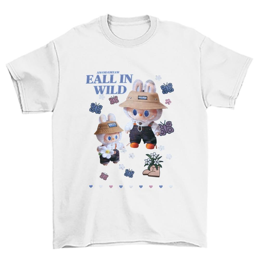 2025 New LABUBU Girl Short-sleeved, Cute Girl Children's T-shirt, 3D Printed Pattern Children's Top, Beautiful Casual Round Neck Clothing
