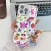 For iPhone 16 Pro Case IMD Cartoon PC+TPU Back Cover with Glass Lens Film,Beaded Strap
