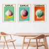Retro Vegetable Fruit Kitchen Poster Onion Garlic Peach Bauhaus Inspired Botanical Print Canvas Painting Dinning Room Wall Decor