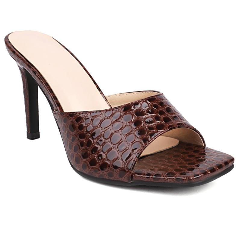 Summer Slippers Women High Heel Mules Shoes Fashion Black Pink Green White Slides Open Toe Sandals Ladies Large Size 48