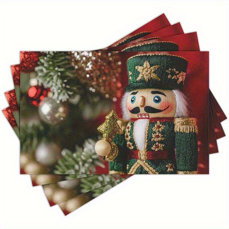 4pcs Nutcracker & Christmas Tree Placemats - 12x18 Inch Linen Table Suitable for Holiday Dining Table Decor, Kitchen, Coffee Table - Elegant Christmas