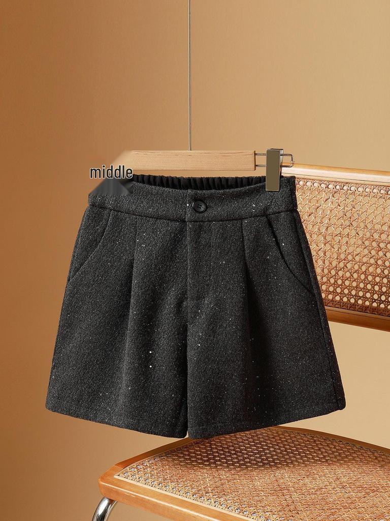 High-Waisted Women's Woolen Bootcut Shorts - Plus Size, Autumn/Winter, Loose Fit, Slimming, 200 Jin
