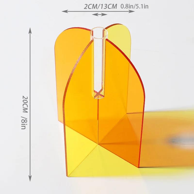 Nordic Colorful Acrylic Vases Desktop Ornaments Art Flower Arrangement Hydroponic Vase Container Living Room Home Decoration