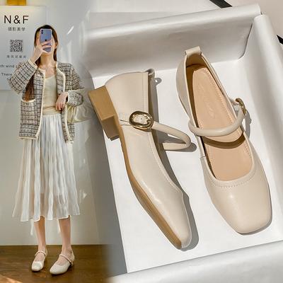 2024 Spring Style Shallow Mouth Square Head Thick Heel One Button Mary Jane Shoes Square Head Sandals