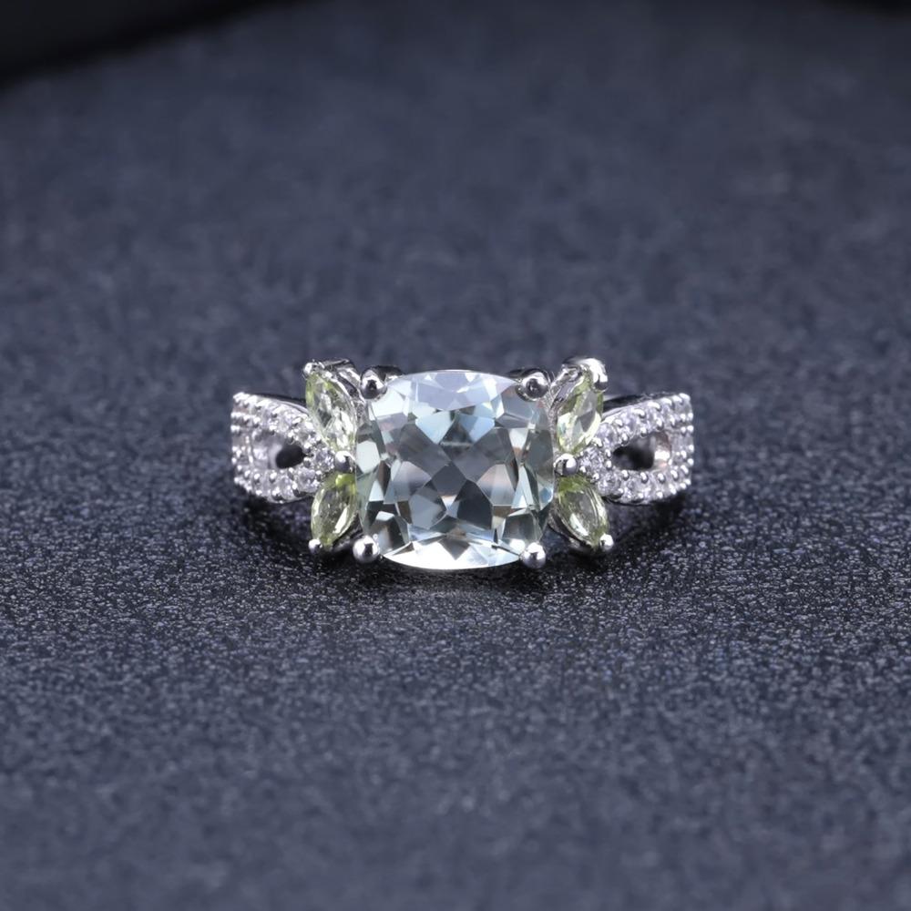 Gb 3 .47ct Natural Green Prasiolite Amethyst Ring 925 Sterling Sliver Wedding Engagement Rings For Women Fine Jewelry
