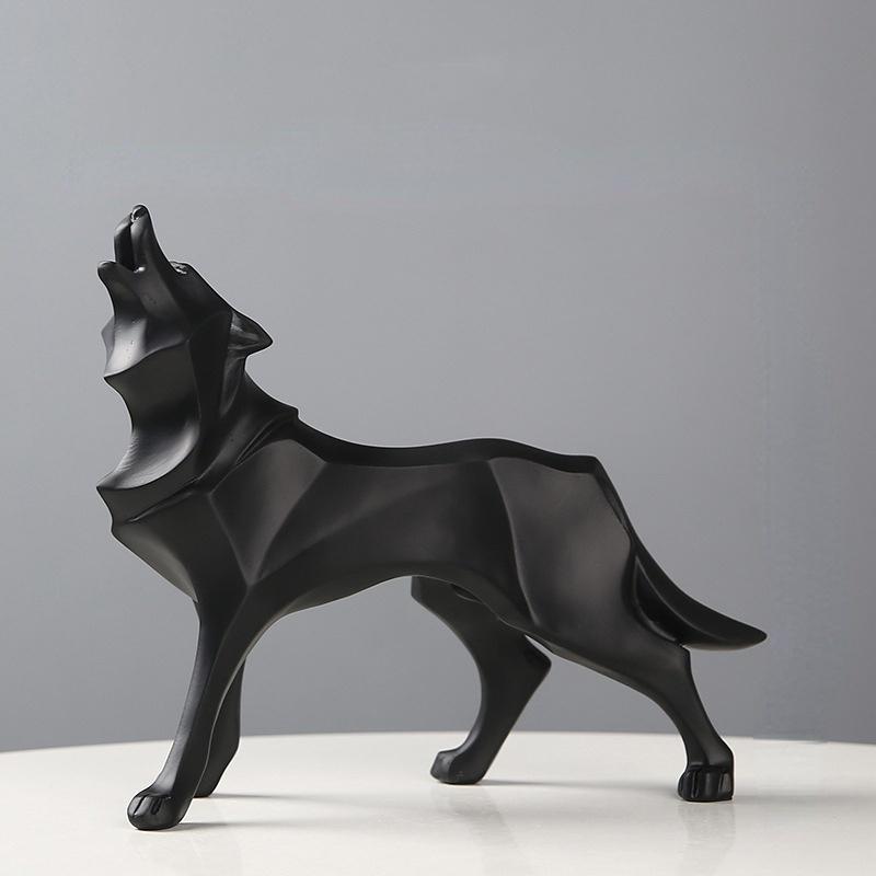 Modern Abstract Wolf Figurine - Geometric Animal Statue for Home or Office Resin Wolf Sculpture Handicraft