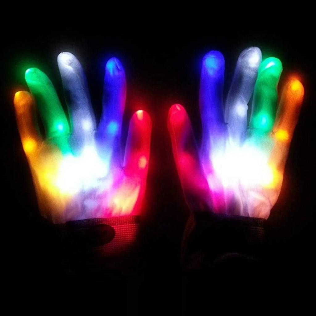 1 Pair Light Up Gloves Colorful 6 Mode Flash Soft LED Finger Gloves for Adults Halloween Cosplay Colorful Light