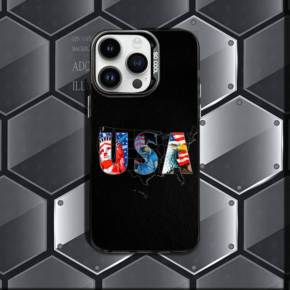 

America USA Flag Cool Phone Case For iPhone 16,15,14,13,12,11,Mini,Pro,E,MAX Black Candy Matte Shockproof Cover iPhone16pro