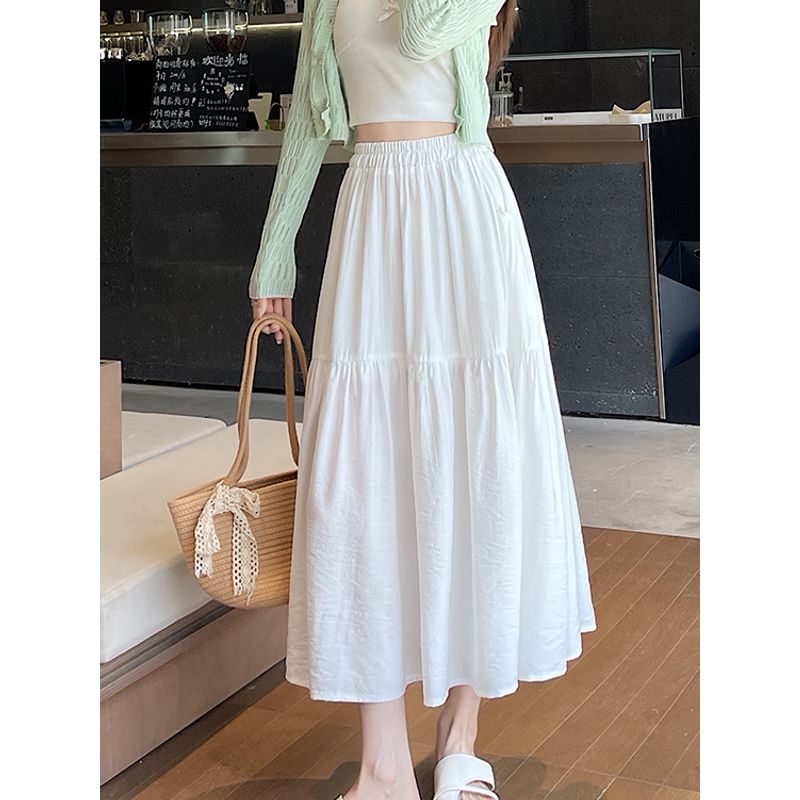 Sweet plus Size Sets Lined White Skirt Pleated Stylish Very Fairy Loose Tight High Waist Slimming A- line Skirt M-4XL