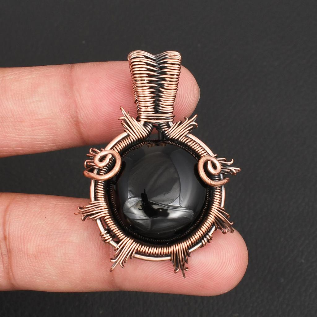Copper Wire Wrapped Pendant Black Onyx Gemstone Pendant Vintage Boho Style Jewelry for Men & Women Handmade Pendant