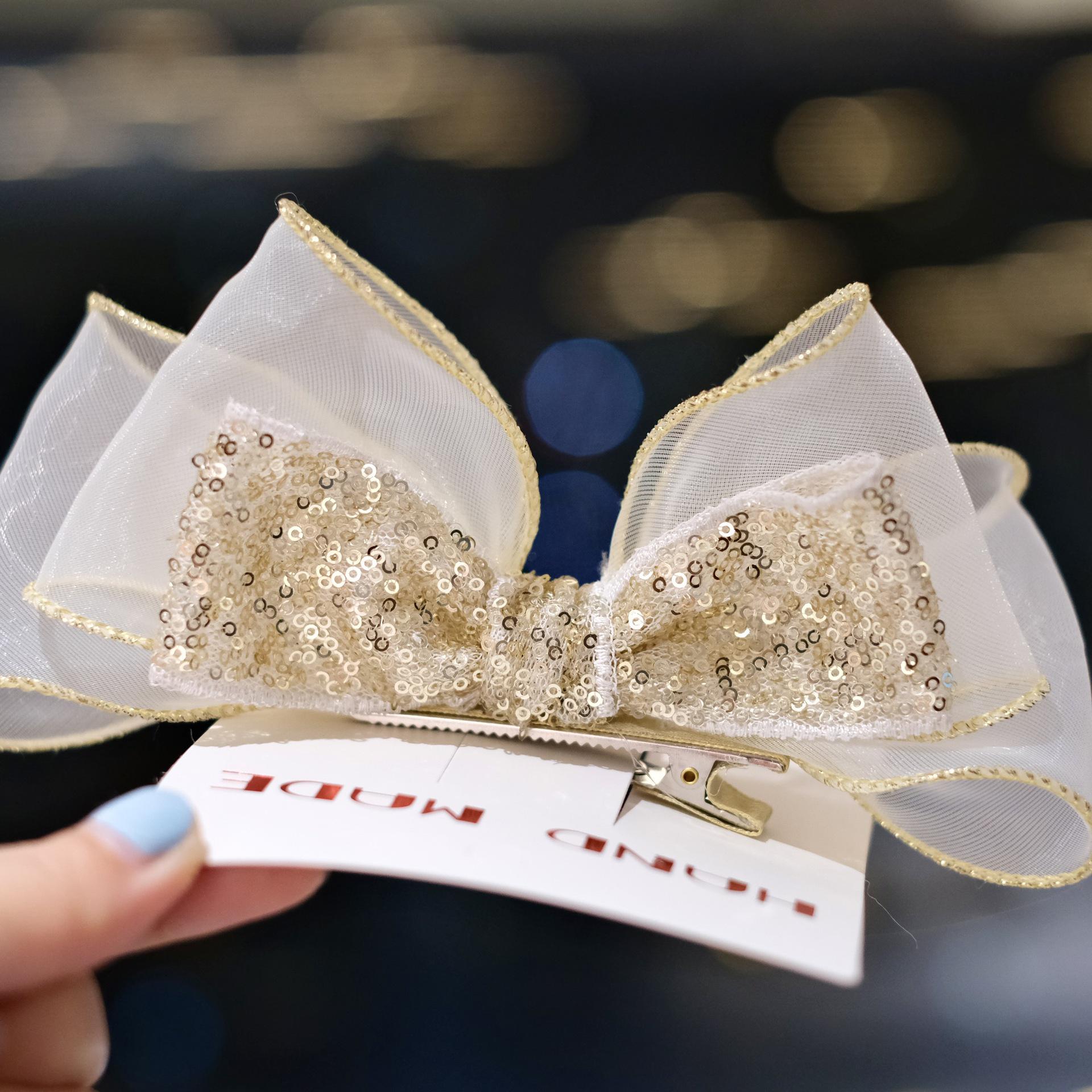 Champagne Sequin 3D Bow Hair Clip for Princesses
