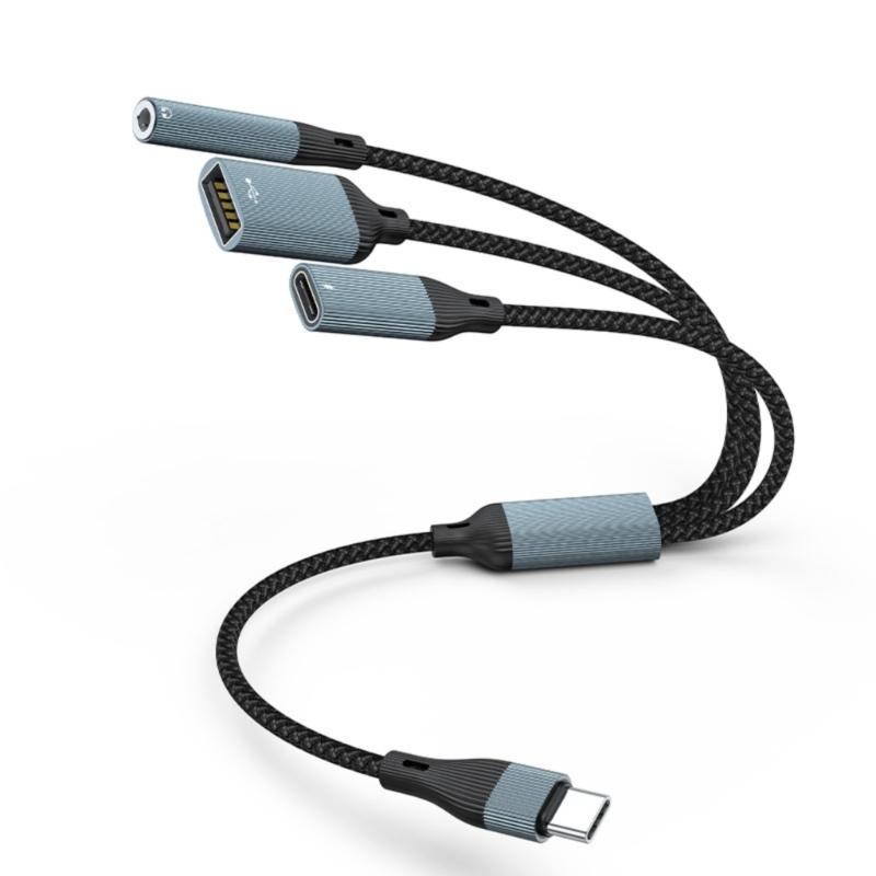 Multifunction USB Type C Adapter Cable 3.5mm Sound PD60W Charging OTG Data Transfer for Tablets and PC