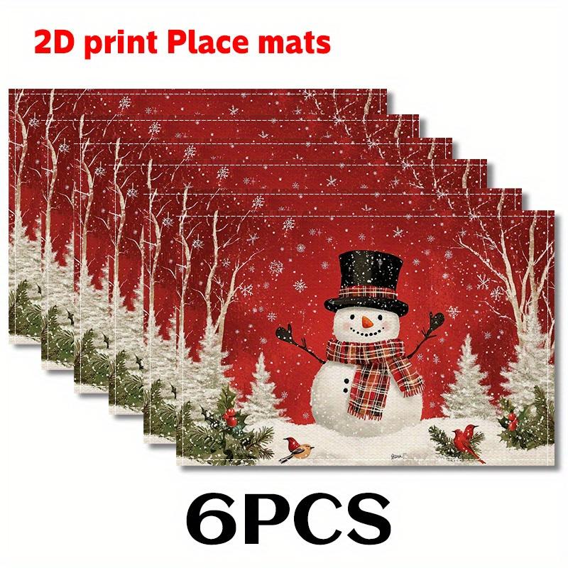 2/4/6pcs Red Snowman Winter Placemats Seasonal Christmas Holiday Table Mats, Suitable for Party Kitchen Restaurant Decoration, Holiday Dining Setup,