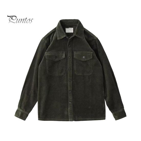 

Весна-осень мужской карго клетчатый принт однобортный с длинными рукавами вельветовый ретро японский стиль с нагрудными карманами свободный кардиган средней длины M чёрный