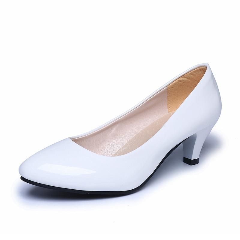 5cm middle heel, four-season light-mouth single shoes, women's office middle heel, solid color work sweet shoes