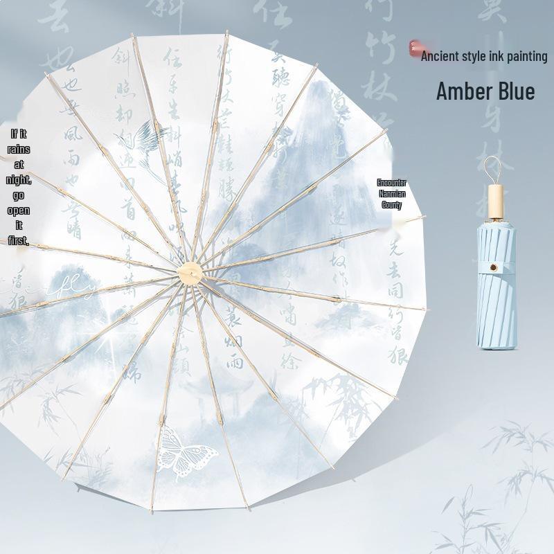 New 16-Rib Windproof UV Protection Folding Umbrella - Large Dual-Use for Sun & Rain