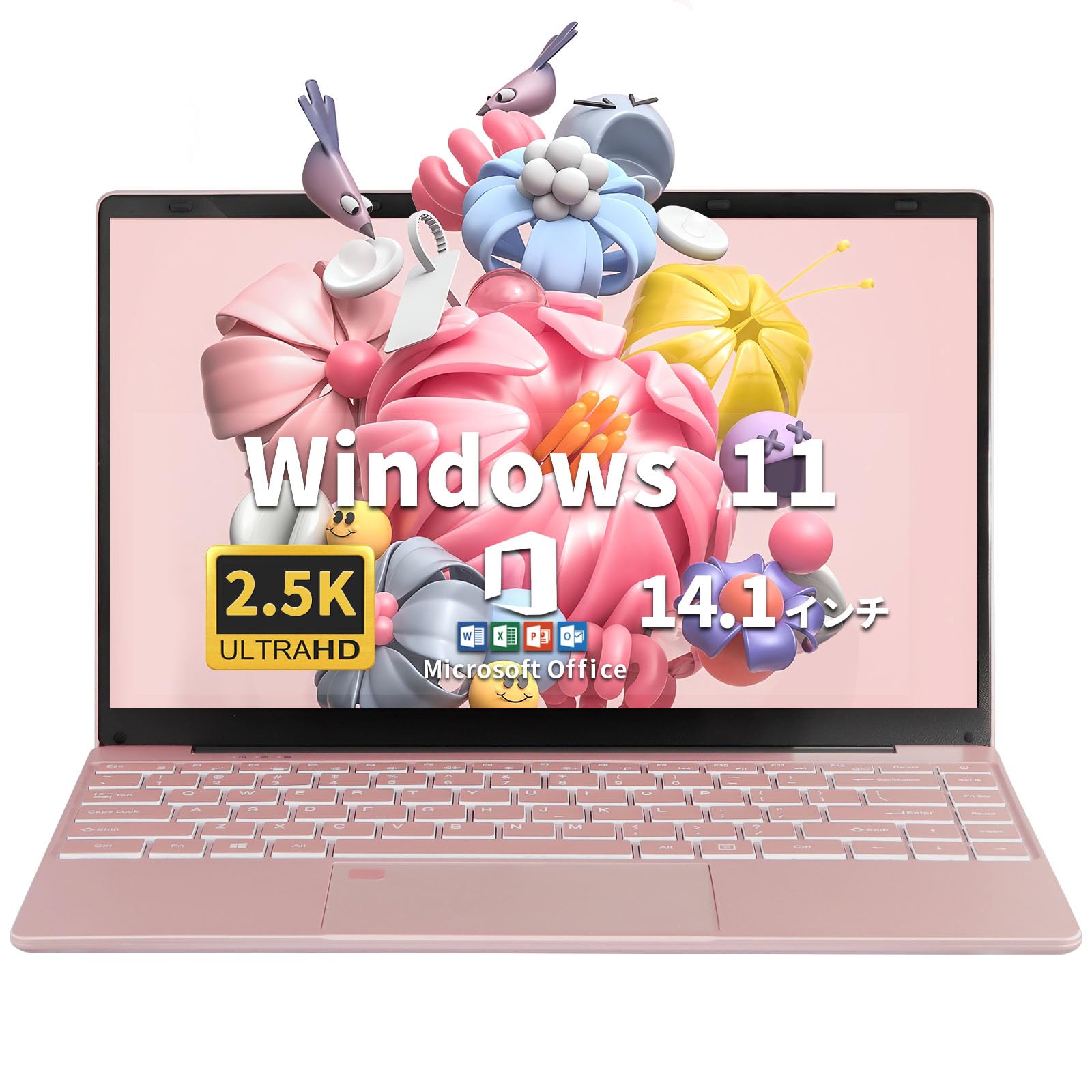 

ESBOOK IPS LCD Intel Celeron 16GB DDR4L Вузька рамка Прихований Windows 11 Pro MS Office Відбиток пальця Підсвічування ПК Рожевий Ноутбук, 2.5K (Роздільна здатність 2560x1440),