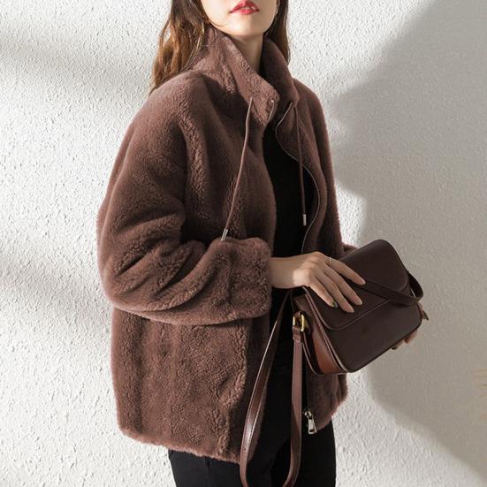 Zimní fleecová bunda pro ženy s plným zipem, stojáčkem, nadýchaná svrchní vrstva s dlouhým rukávem a kapsami