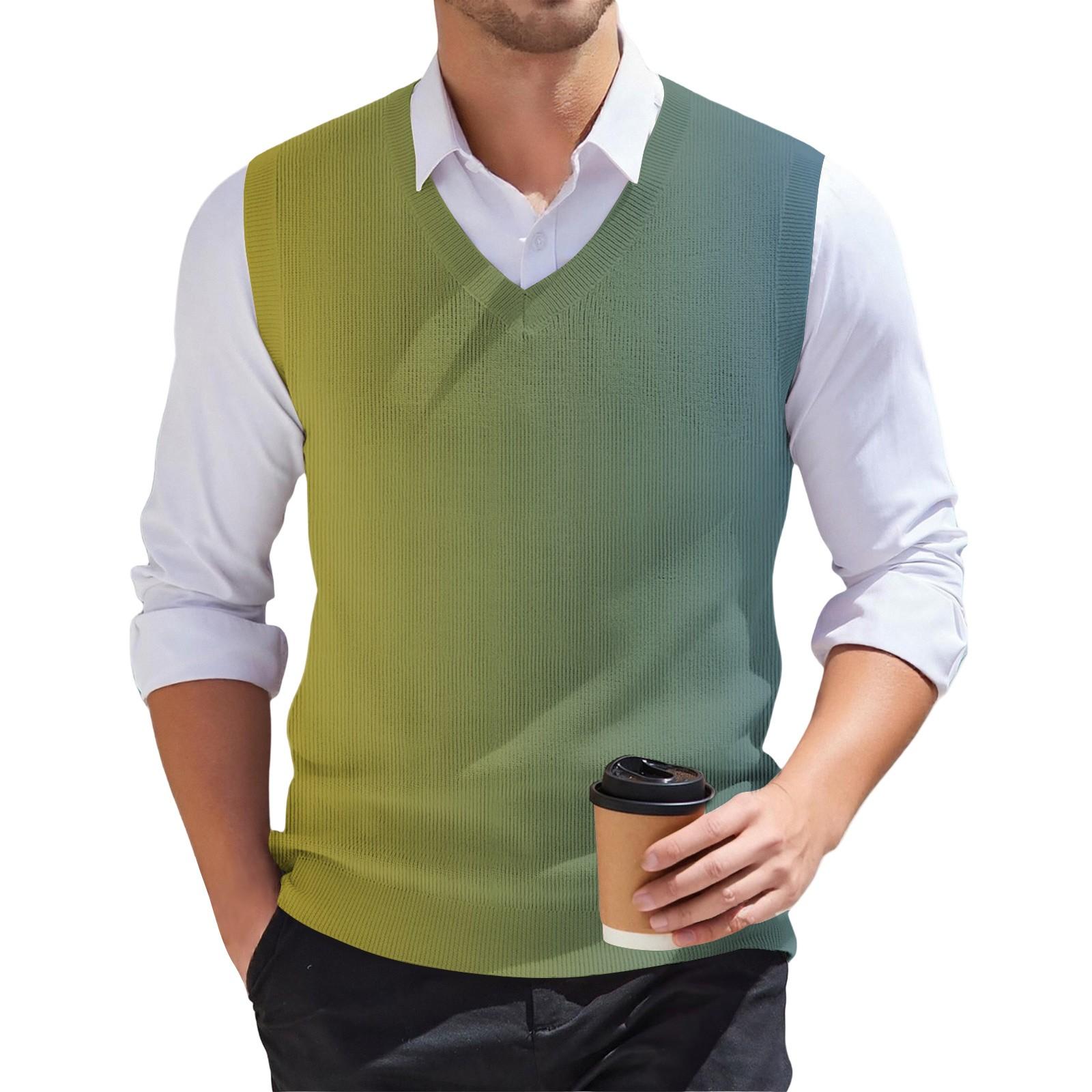 

Чоловічий модний в язаний пуловер без рукавів з V-подібним вирізом та принтом XXL зелений