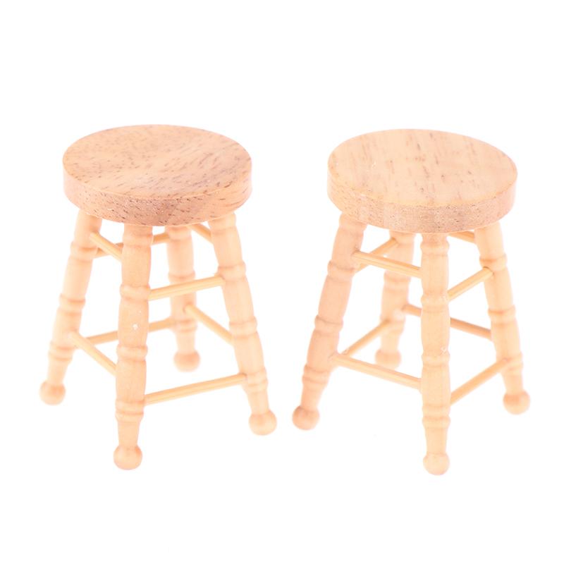 Dollhouse Wooden Round Bar High Stool Simulation Mini Ornaments Children Toy