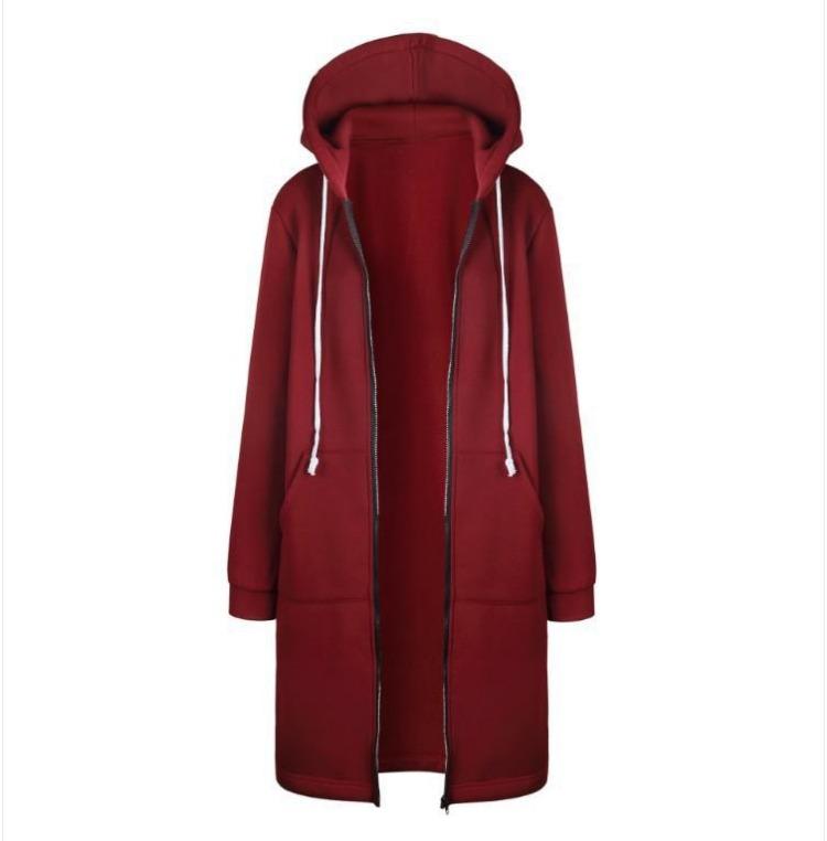 

Autumn Winter Women Velvet Hooded Windbreaker Jacket Mid Length Zipper Sweatshirt 5XL кларет