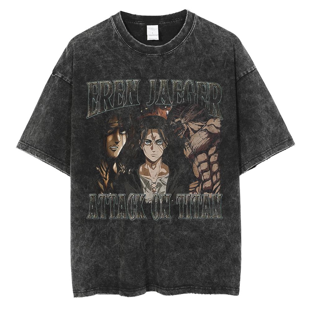 Hot Anime Attack On Titan Eren Jaeger Print Tee Men Women Vintage Manga T-shirts Oversized Casual T Shirt Harajuku Male Tshirt