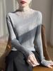 Women's Slim-Fit Wool Sweater with Rhinestone Design, Solid Color Base Layer