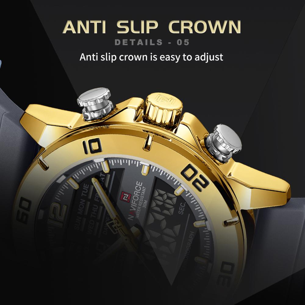 Naviforce Men's Digital Watch Quartz Movement Chronograph Luminous Pointer Silicone Strap Waterproof Men's Multifunctional Outdoor Watch NF9253T