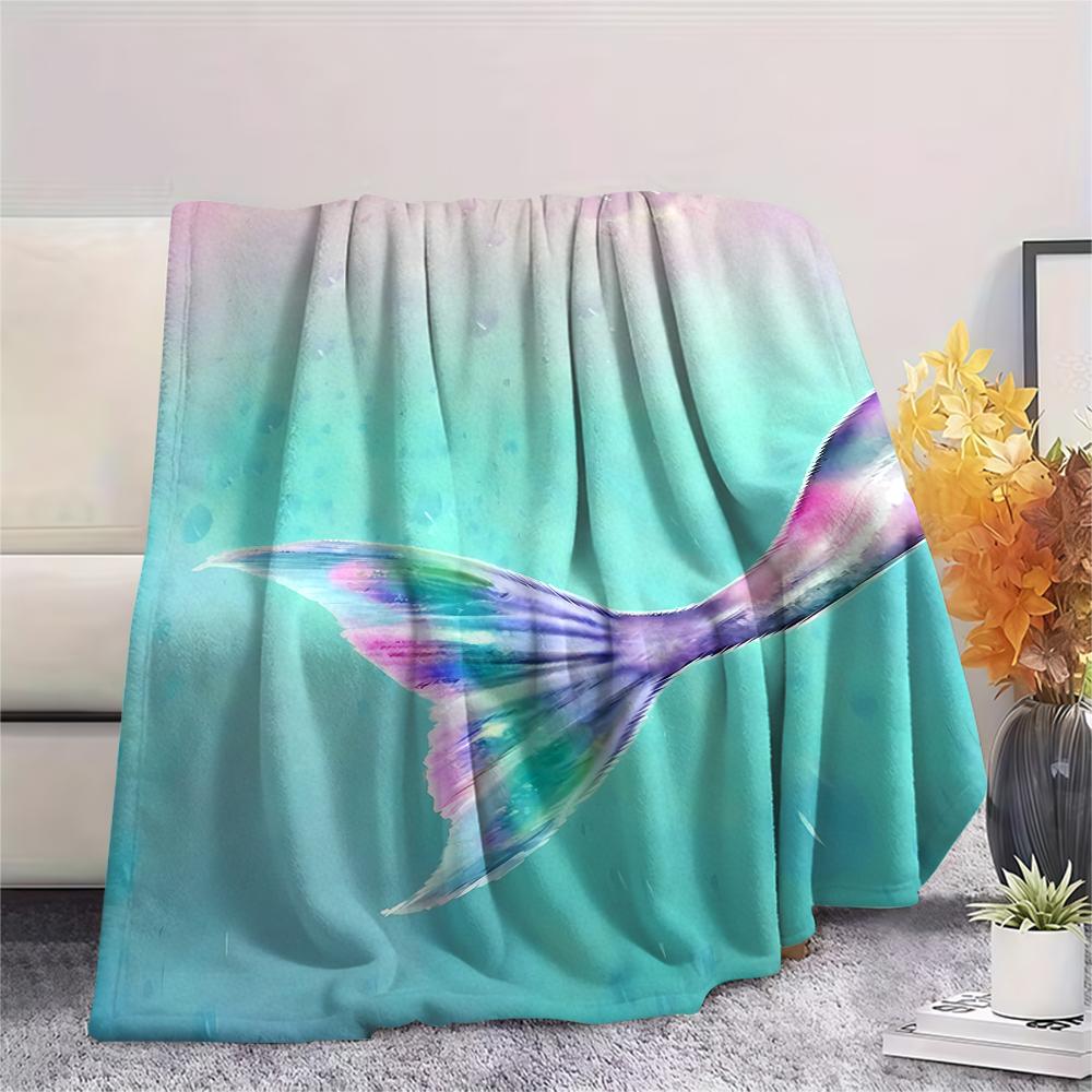 1Pc Mermaid Tail Print Flannel Blanket, High quality Comfortable for All Seasons, Home Decor, Warmth and Comfort, Perfect for Christmas Gifts