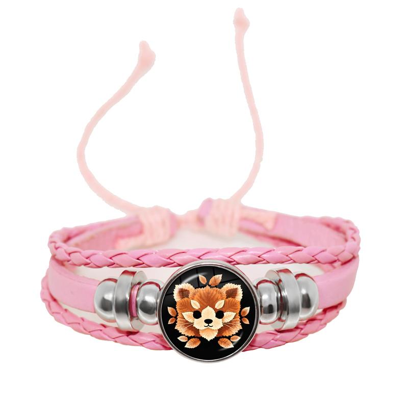 2022 Creative Painting Animal Leaf Fox Wolf Cat Owl Koala Rabbit Deer Round Glass Dome Bracelet Handmade DIY Gift
