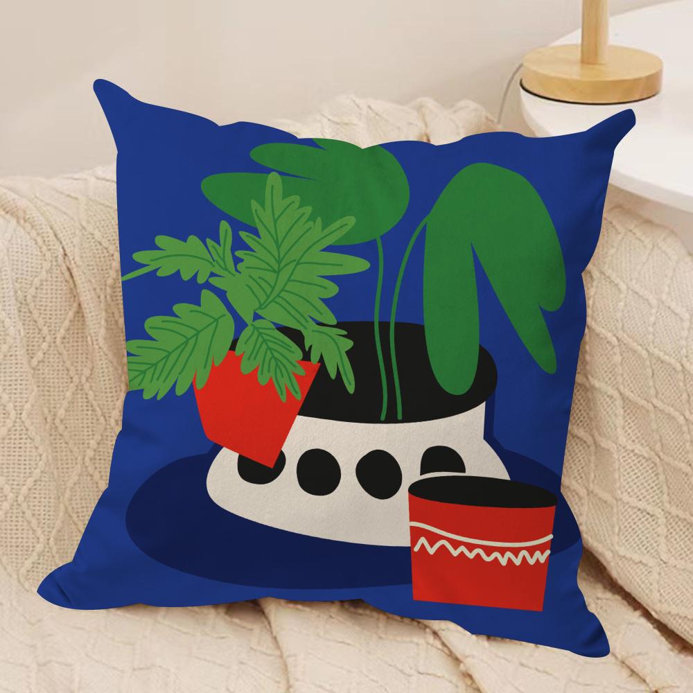 Plants and Flowers Cushion Cover Soft Plush Fabric Double-Sided Printed Sofa Cushion Cover for All Seasons Home Decor Gift
