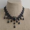 Gothic Lace Gemstone Pendant Necklace with Bell Charm