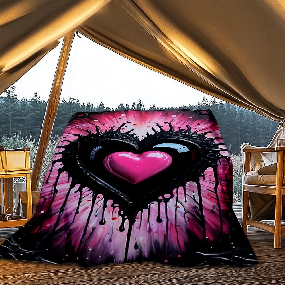 1pc Heartbeat Artwork Outdoor Flannel Blanket Soft All Season Polyester Throw , Perfect for Picnics & Travel , Picnic Accessory