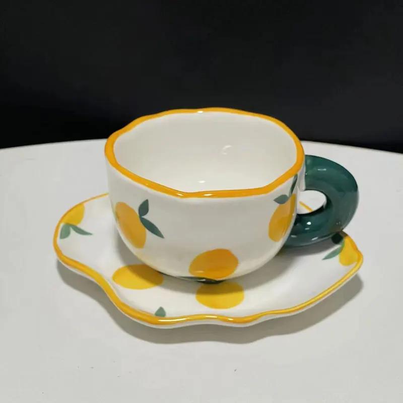 Japanese Hand Painted The Blue Sky and White Clouds Coffee Cup with Saucer Ceramic Handmade Tea Cup Saucer Set Cute Gift for Her